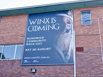 A banner on the Australian Turf Club's office wall in Randwick