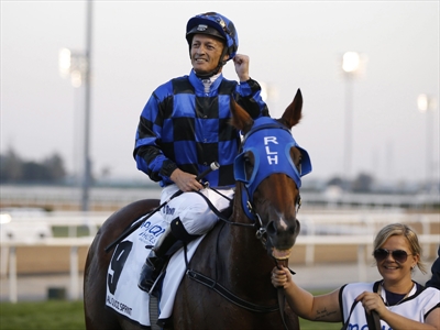 Damien Browne with Buffering after winning the Al Quoz Sprint