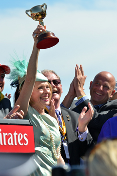 Gai Waterhouse with the Melbourne Cup